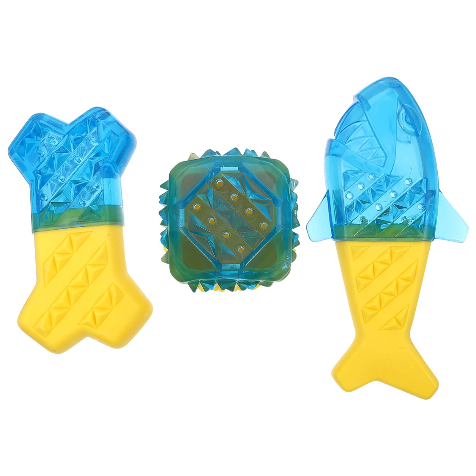 3 Pcs Dog Squeaky Toys Bone Fish Shape Summer Cool Down Aggressive Chew Toys TPR Rubber Soft Interactive Toys for Cat Dog Puppy Toothbrush Toy Blue Yellow