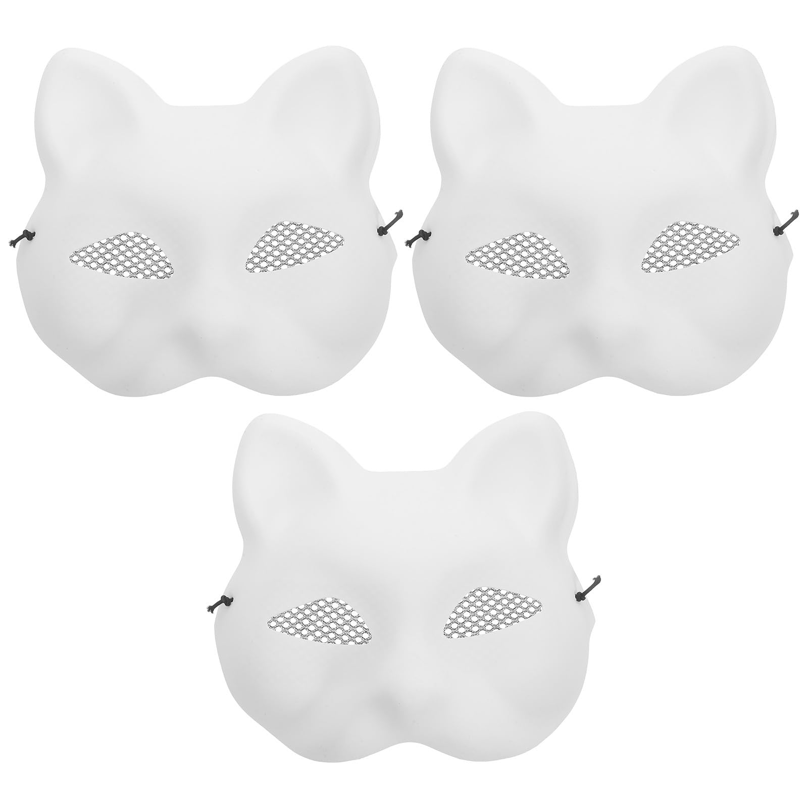 MAGICLULU Fox Masks Masks White Cat DIY White Animal with Eyelet Unpainted Masquerade Blank DIY Halloween Blank for Carnival Cosplay Dance Party 3Pcs