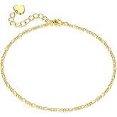 MELELIFE 14K Gold Anklets for Women Gold Ankle Bracelets for Women Figaro Anklet Simple Flowing Chain Design Dainty Anklets for Womens Ankle Bracelet Adjustable Size