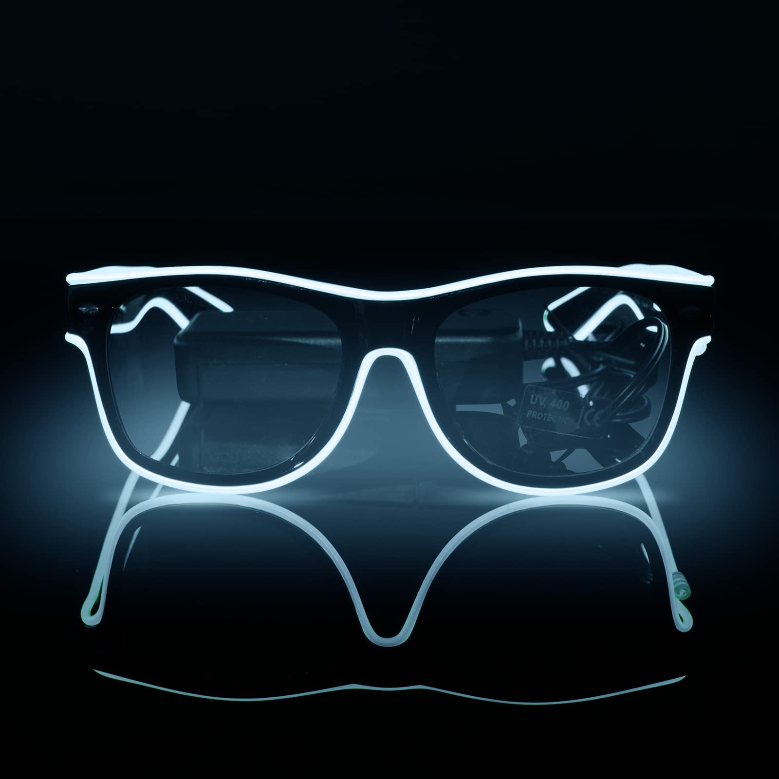 flintronic LED Glasses, Flashing LED Sunglasses Costumes, LED Glasses, 4 Modes, Ergonomic Design & High Comfort, with EL Wire, Suitable for DJ Parties, Live Concerts, Rave Parties, etc（White