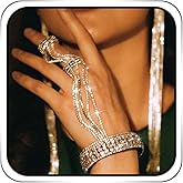 EARENT Rhinestone Hand Jewelry Saparkly Crystal Bangle Finger Ring Bracelets Costume Hand Chain Wedding Hand Harness Hand Accessories for Women (A-Gold)