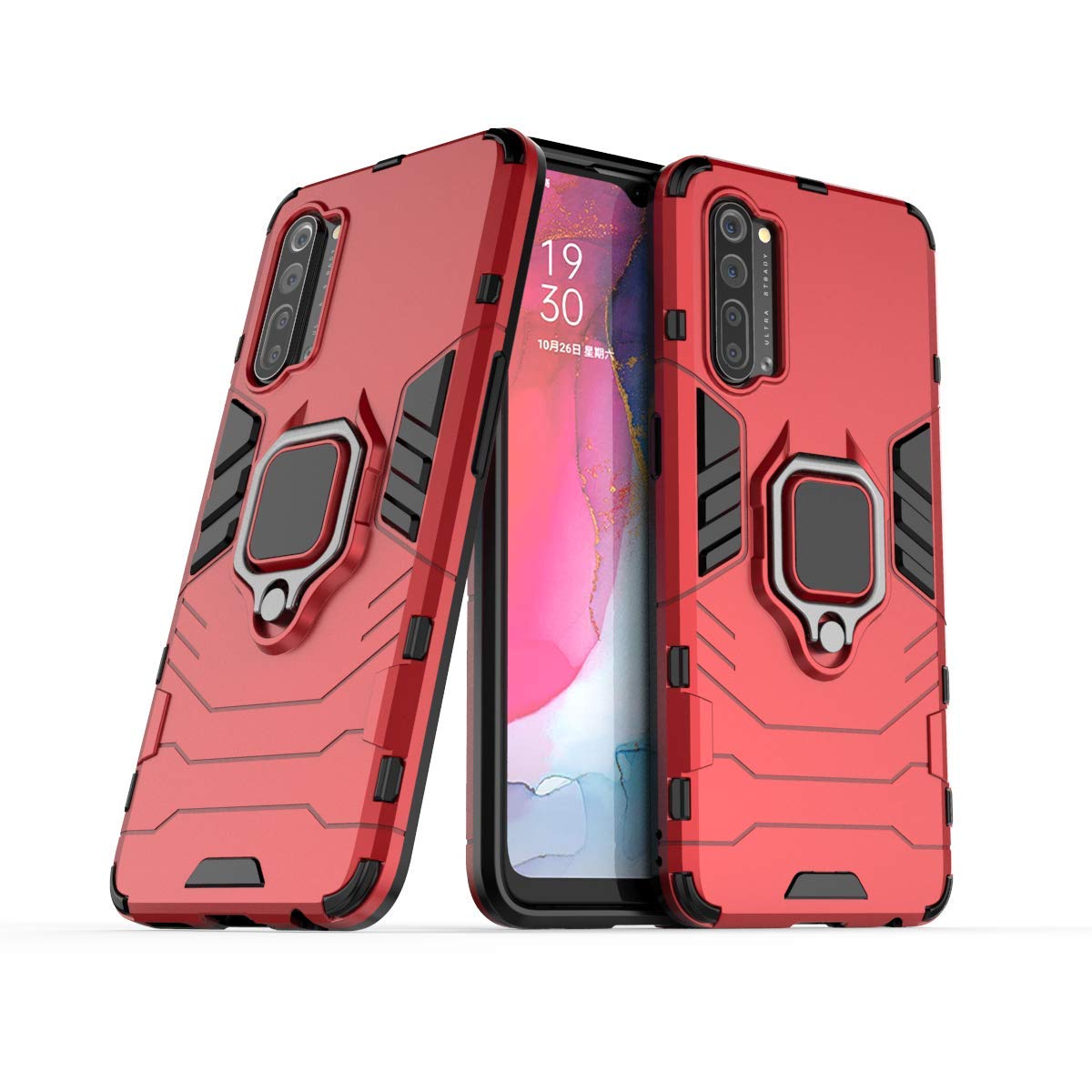 MRSTER OPPO Find X2 Lite Case, Heavy Duty Armor Dual Layer Shock Resistant Hybrid Protective Case Cover with Ring Holder Kickstand for OPPO Find X2 Lite 5G. HB Red