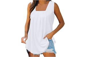 jsaierl Womens 2024 Summer Tank Top Square Neck Pleated Casual Tunic Blouse Sleeveless Tops Flowy Loose Fit Shirts