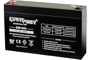 ExpertPower® 6Volt 7AH Sealed Lead Acid (SLA) Battery with F1 Terminal EXP670 Replaces Powertron PEA6V65F3 Enduring 3FM7