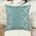 CaliTime Pack of 2 Throw Pillow Covers Cases for Couch Sofa Home Decoration Modern Quatrefoil Geometric Trellis Chain 18 X 18 Inches Teal/Gold
