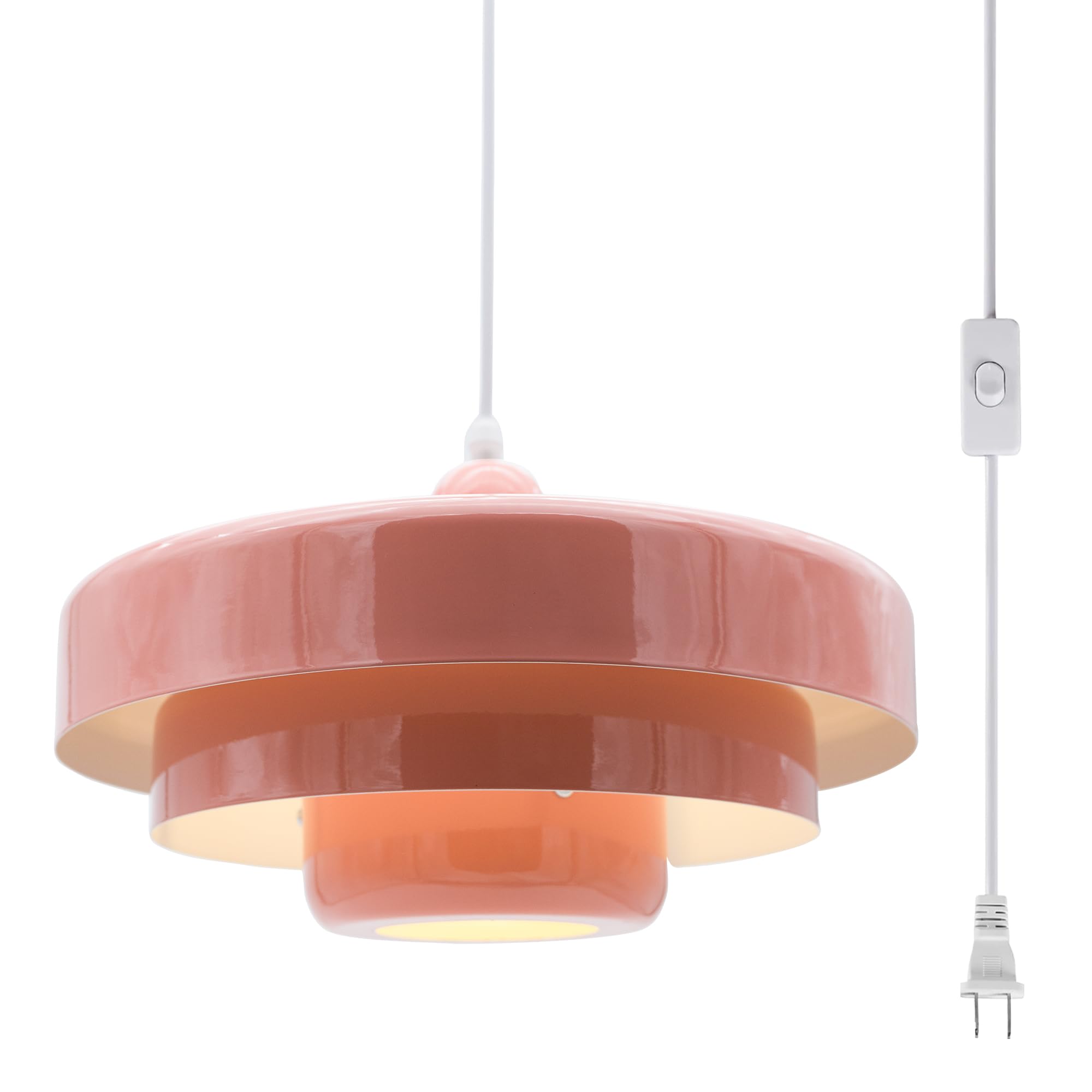 Photo 1 of DoungRos Hanging Lamp Pink Plug in Pendant Light Mid Century Modern Pendant Lamp Fixtures Nordic Hanging Light Style Pendant Lighting Metal Shade for Living Room Dining Room Bedroom Kitchen Island