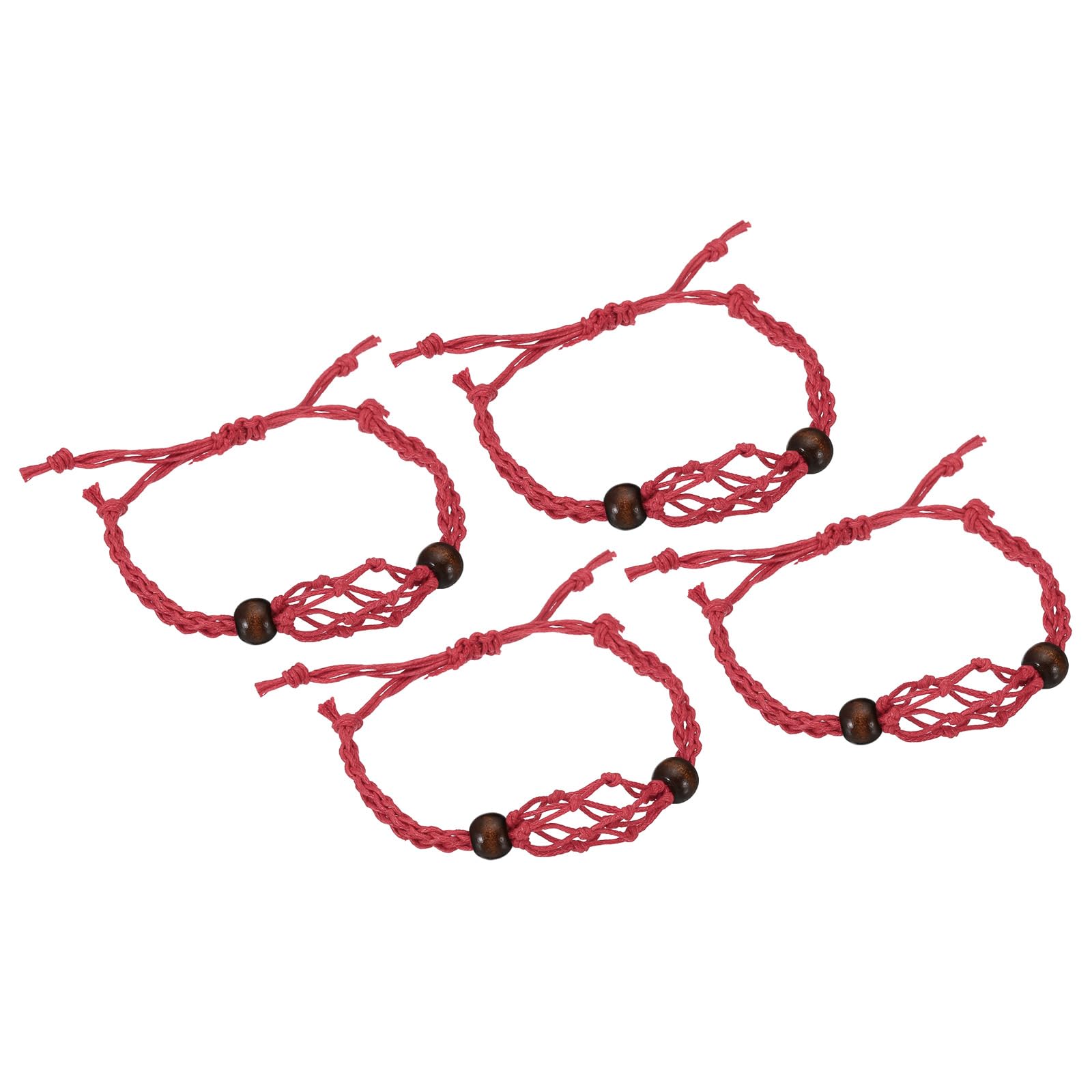 PATIKIL 7.87-11.02" Bracelet Cord Empty Stone Holder, 4 Pack 1.38" Wax Rope Inner Diameter Crystal Cage Adjustable Pendant Stone Holders for Jewelry Making, Red