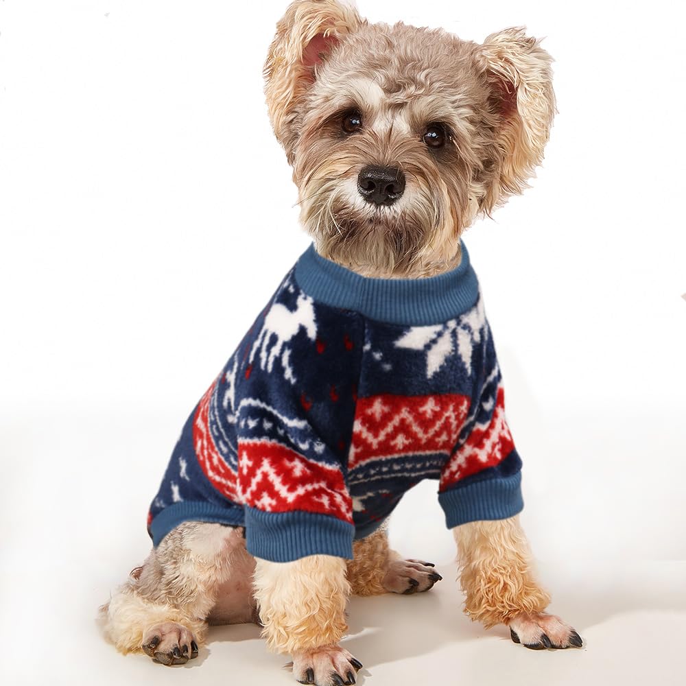 YAODHAOD Small Dog Jumper, Fleece Sweater, Ethnic Winter Clothes, Ultra Soft Thermal Puppy Sweatshirt, Pet Pullover Jumper for Boy & Girl (XL, Blue)