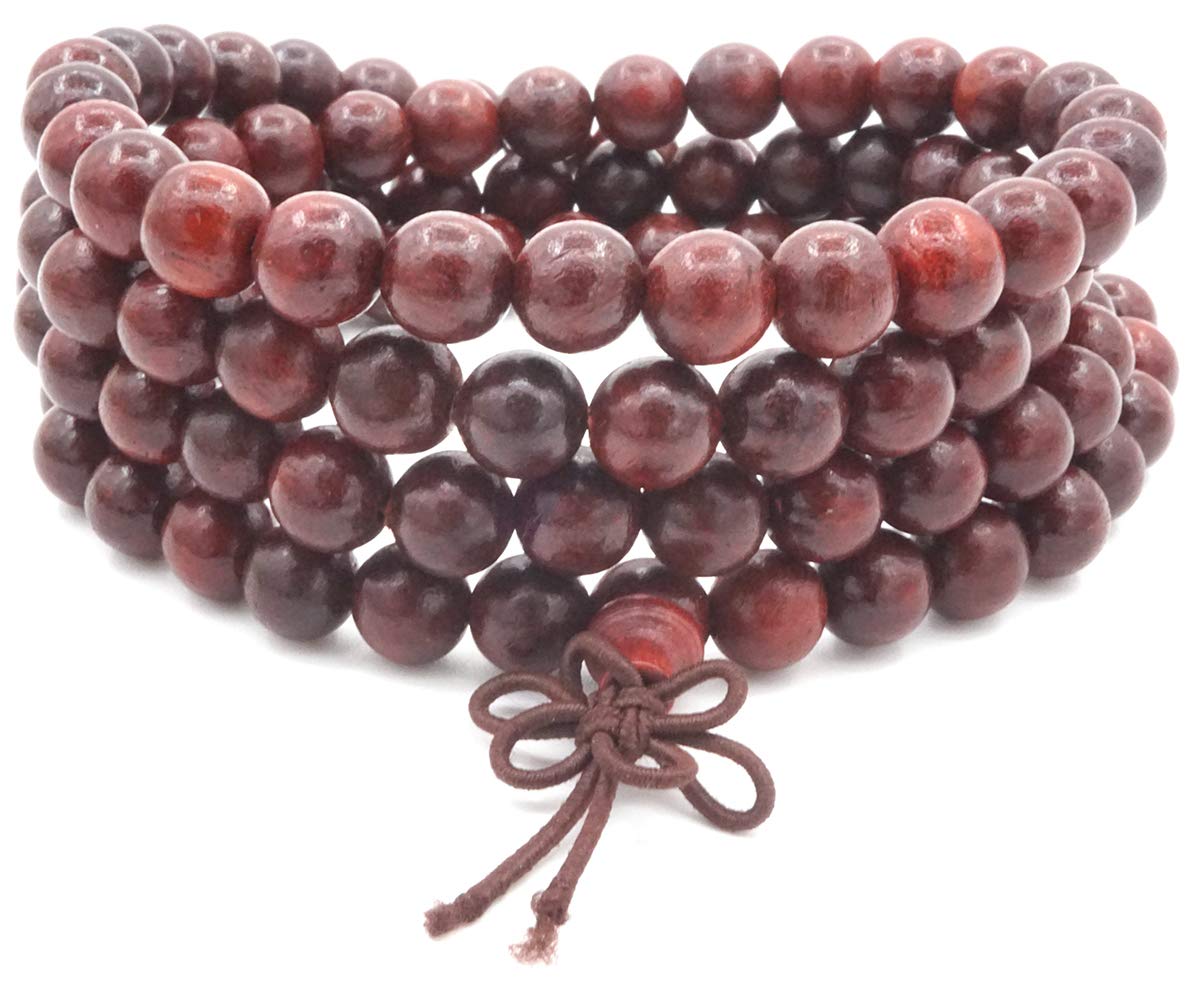 HDmirrorR 108 Natural Sandalwood Beads Necklace/Bracelet Chain Rosary 8mm-Beads Tibetan Buddhist Buddha Mala Chinese Knot Elastic Man Woman