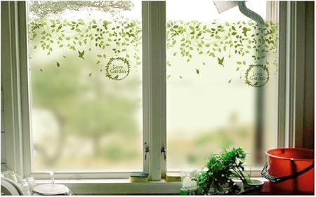 Beyong Life Grun Blatter Love Garten Sichtschutz Fensterfolie Sichtschutzfolie Glas Aufkleber Schlafzimmer Badezimmer Buro Glas Decor Custom Pvc Green Blue Custom Amazon De Kuche Haushalt