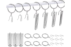 Swpeet 120Pcs Silver 1.18Inch - 30mm Metal Drapery Curtain Rings Curtain Hanging Rings and Stainless Steel 4 Prongs Pinch Ple