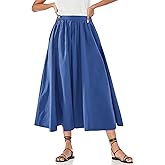 Yousify Women’s A-Line Midi Skirts Casual Elastic High Waist Flowy Swing Pleated Beach Boho Long Skirt with Pocket