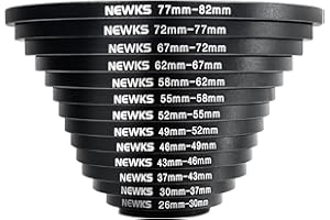 Newks 13Pcs Step Up UV Filter Adapter Rings Set, Metal Adapter Ring Kit 26-30mm 30-37mm 37-43mm 43-46mm 46-49mm 49-52mm 52-55mm 55-58mm 58-62mm 62-67mm 67-72mm 72-77mm 77-82mm for Camera Lens