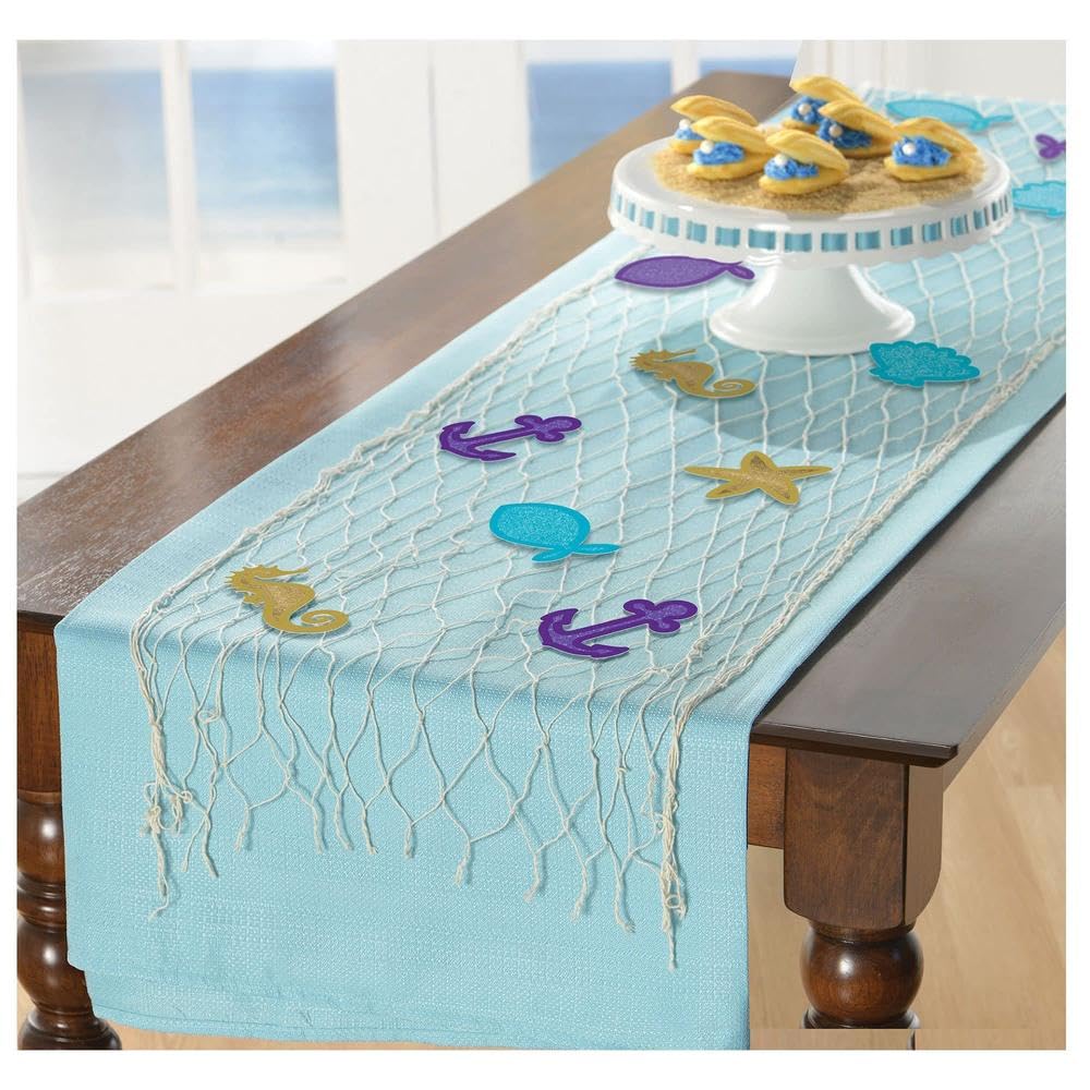 Amscan 242194 - Mermaid Wishes Party Fishnet Table Runner & Cut-Outs - 1.7m