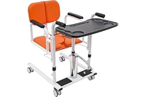 ZAWAYINE Patient Lift Transfer Chair for Elderly and Disabled Patient Lift Chairs 180°Split Seat with Portable Potty & Detachable Seat Cushion,Adjustable Hydraulic Lifting Height,330.7lbs (Orange)