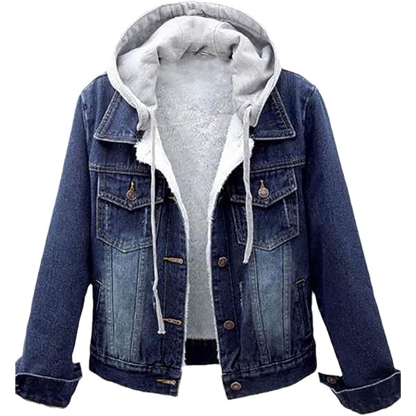 Amazon.com: Jean Jacket Women Casual Hooded Denim Jacket with