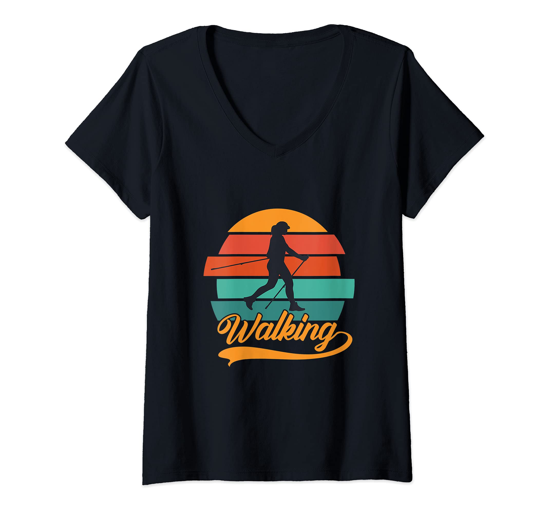 Womens Nordic Walking Retro Walkerin Walking V-Neck T-Shirt