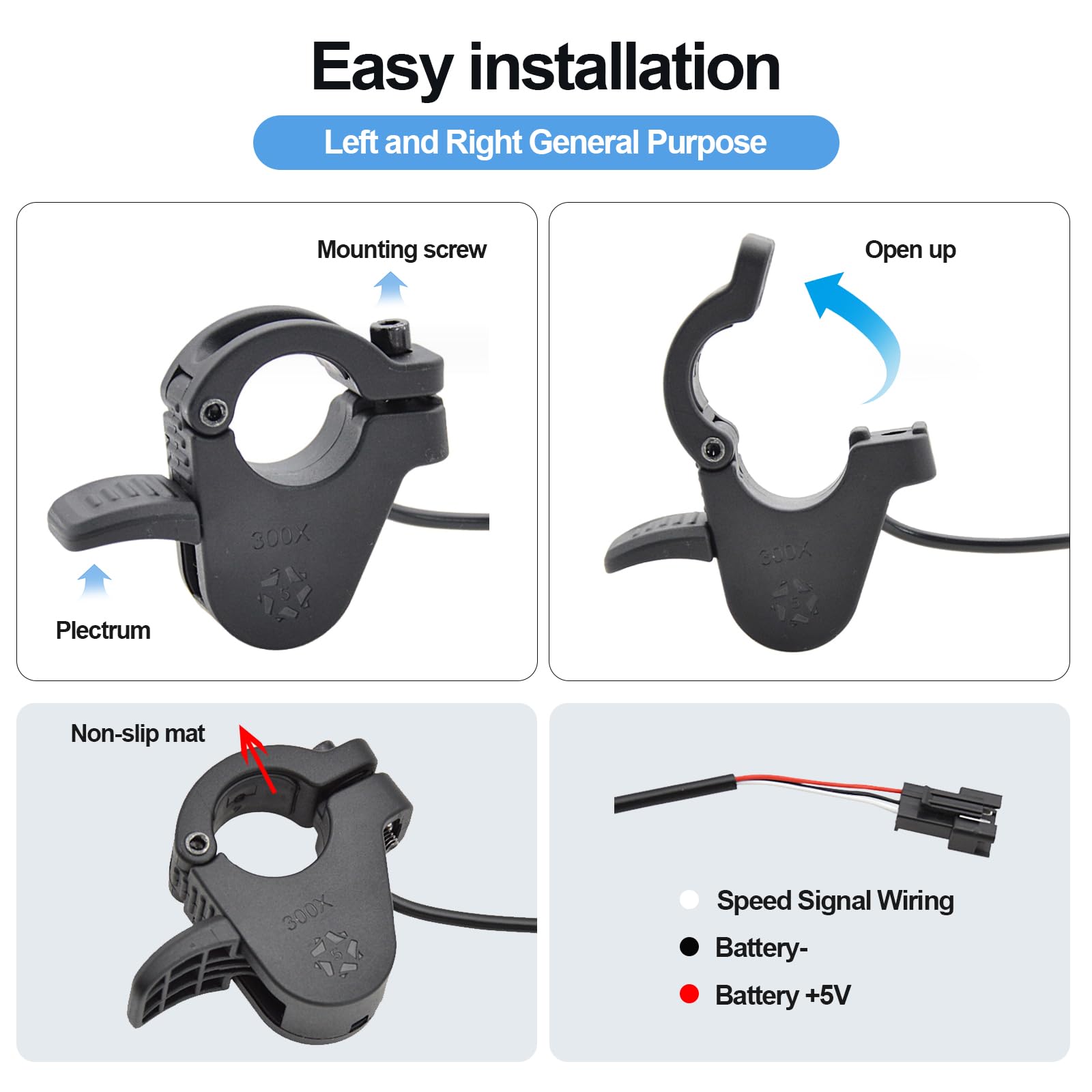 Electric Throttle 300X Thumb Throttle for 7/8inch 22mm Left and Right Handlebars 12v 24v 36v 48v 60v 72v Electric E-Bikes (SM Plug)