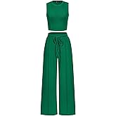 PRETTYGARDEN Women's Summer 2 Piece Loungewear Set Cropped Tank Top Wide Leg Sweatpants Tracksuit Casual Outfits