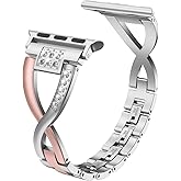 Wearlizer RoseGold Silver Compatible with Apple Watch Band 38/40/41/42mm Women Rhinestone 2-Tone Stainless Bling X-Link Wristband Sleek Bracelet for iWatch Series 11 10 9 8 7 6 5 4 3 SE/Ultra 3 2 1