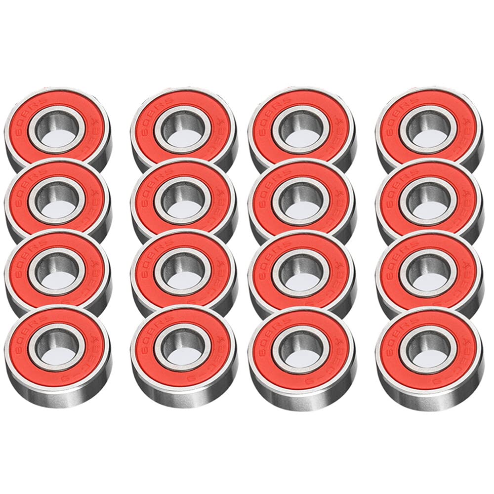 16PCS 608RS Red Skate and Skateboard Metal Wheel Bearings – ABEC 9 Rated – Great for Speed - Skateboards, Inline, Roller Skates, Scooter, Longboard Wheels