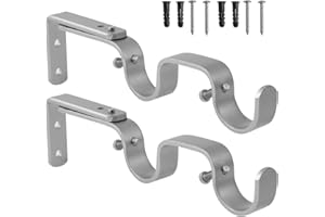 Anndason Heavy Duty Curtain Rod Brackets - Adjustable Double Rod Holders, 1 Inch (2 PCS, Silver)