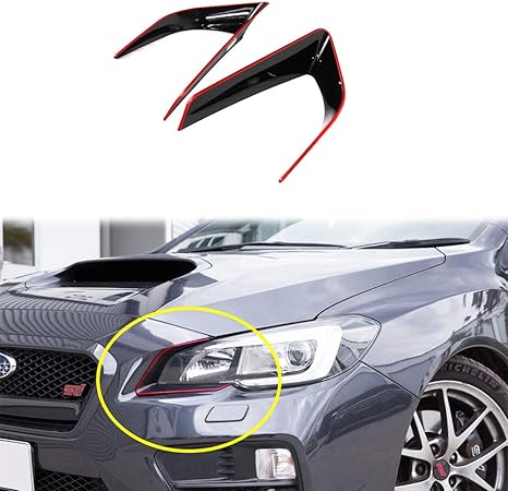 Amazon スバル Wrx Sti 15 16前期 セダン 赤ライン 光沢黒 アイライン Abs材質 フロント ヘッドライト トリム カバー レッド 艶あり黒 ブラック 塗装済 リアスポイラー 車 バイク