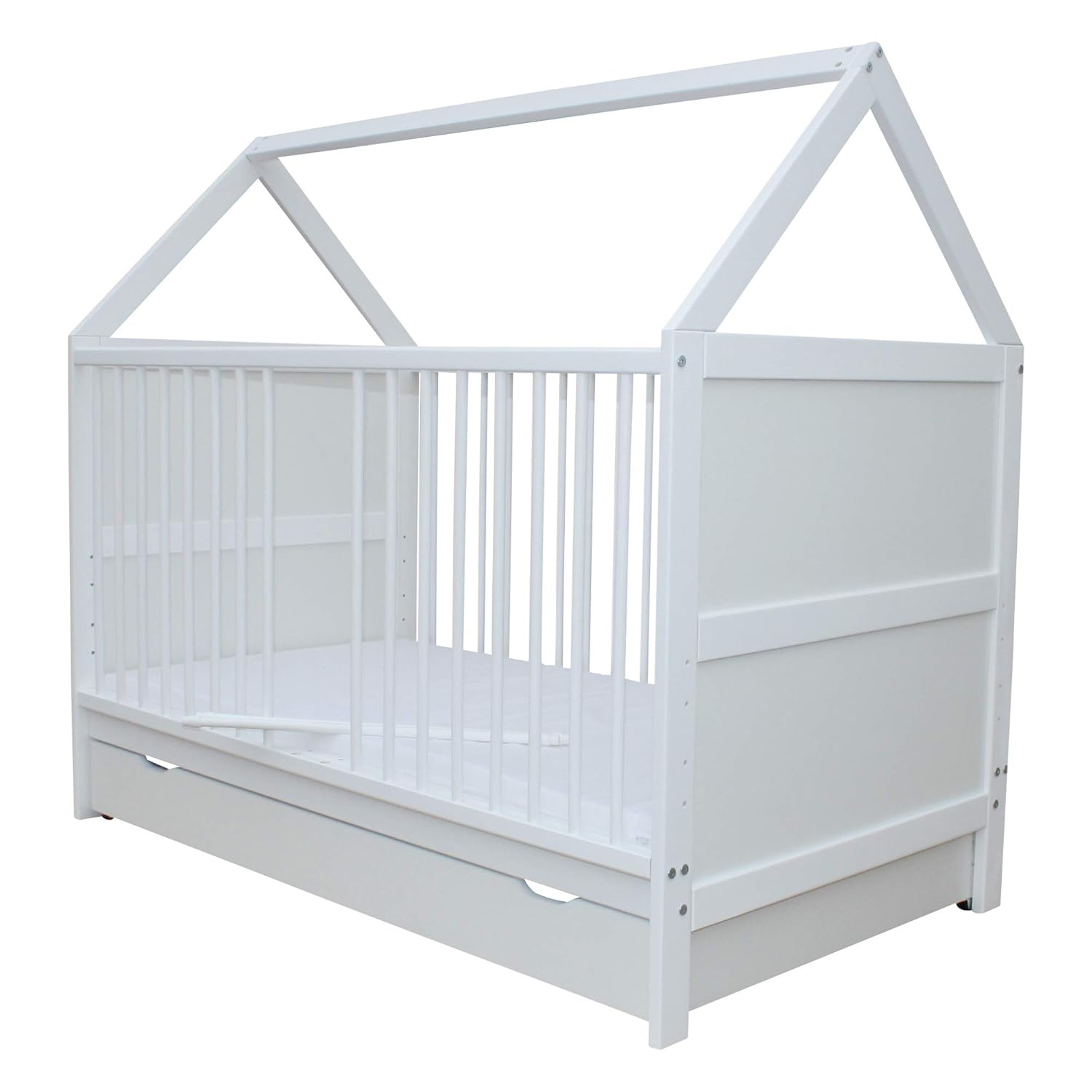 Babybett Kinderbett Bett Haus 140x70 Cm Mit Matratze Schublade Weiss 0