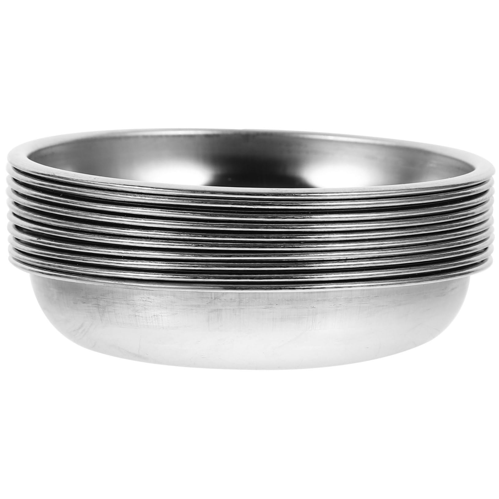 Angoily 10Pcs Soy Sauce Dish 3in- Small Round Stainless Steel Plate Dipping Bowls- Silver Seasoning Plates Camping Plates for BBQ, Salad, Tomato Sauce, Barbecue （ 8cm