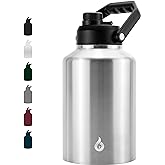BJPKPK One Gallon(128 oz) Insulated Water Bottle, Dishwasher Safe Stainless Steel Jug, BPA Free Jug with Ergonomic Handle & Anti-slip Bottom, Large Water Bottle,Stainless Steel