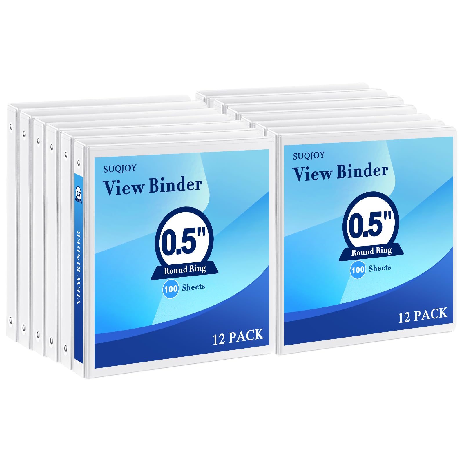 Photo 1 of 1/2 Inch 3-Ring Binder, 0.5-inch Round Ring Binder with 2 Inside Pockets, 12 Pack White Binders, Clear View CoverBinder Holds 8.5'' x 11''Paper for Office/Home/Back to School