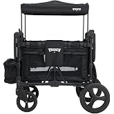 Keenz MOOV 4-Passenger All-Terrain Stroller Wagon with Reclining Seats, Built-in Cooler, Push/Pull Handle, Rubber Wheels, and Activity Tray &ndash; Foldable Wagon for Four Kids, Black