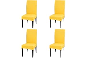 DIMATIC 4 Pack Dining Chair Covers, Stretch Spandex Removable Washable Protector Chair Slipcovers for Dining Room Kitchen Hotel (Yellow)