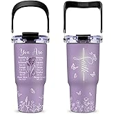 Christian Gifts for Women Faith Tumbler with Top Handle and Flip Straw Lid 20oz Stainless Steel Insulated Travel Cups, Inspirational Religious Gifts for Women Catholic, Pastor Wife Birthday Gift Ideas
