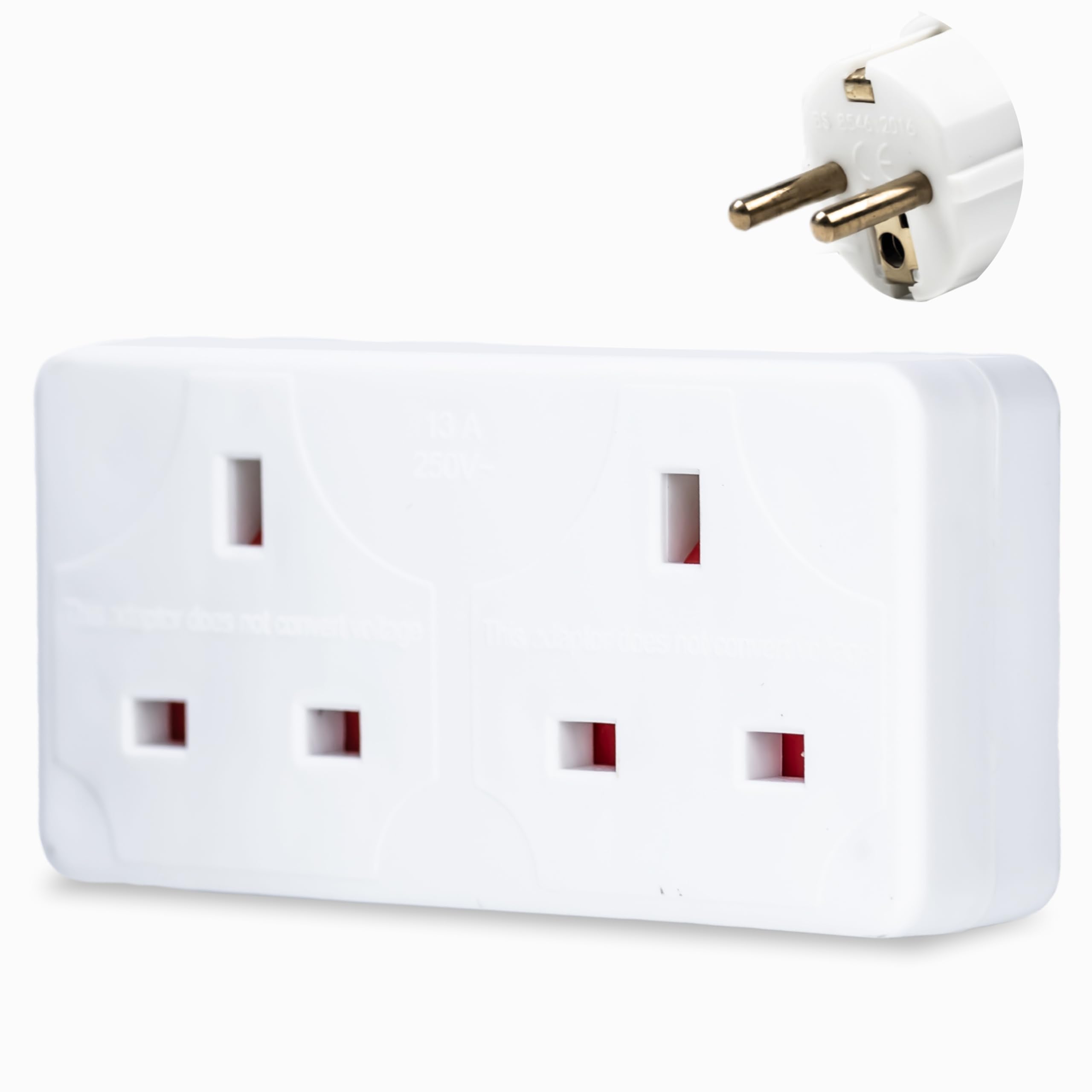 STATUS 2 Way UK to EU Travel Adapter, Twin Plug Converter for European Sockets, Compact White Adaptor for Holiday, Hotel or Business Use (SEURO2WAYAB112) — image 1