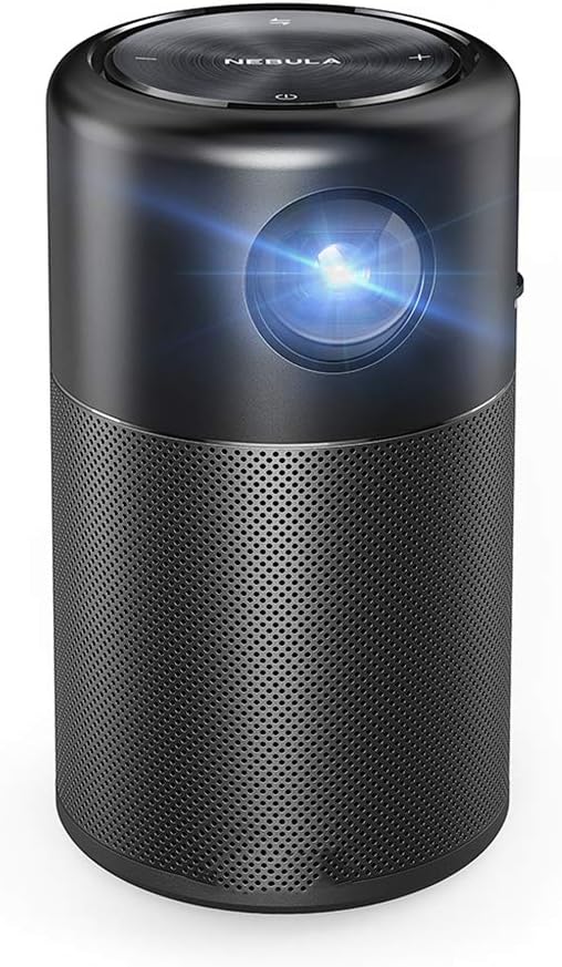 ZJHNZS Bluetooth Speaker Nebula Capsule Smart Portable Wi Fi Mini Projector Pocket Cinema with DLP 360' Speaker 100,Black
