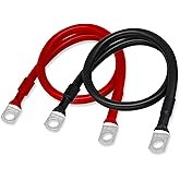 CyanHall 4AWG 12 Inch Battery Cables Set - Red (Positive) & Black (Negative) with 3/8" Lugs - Solar, RV, Car, Boat, Marine, M