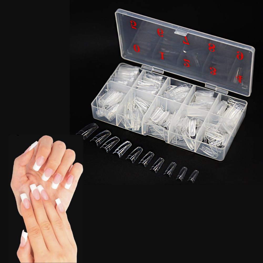 TRIXES French Nails, Clear Acrylic Tips - 500PCS, DIY Manicure, 10 Sizes - Coffin shape, for Salon or at Home use
