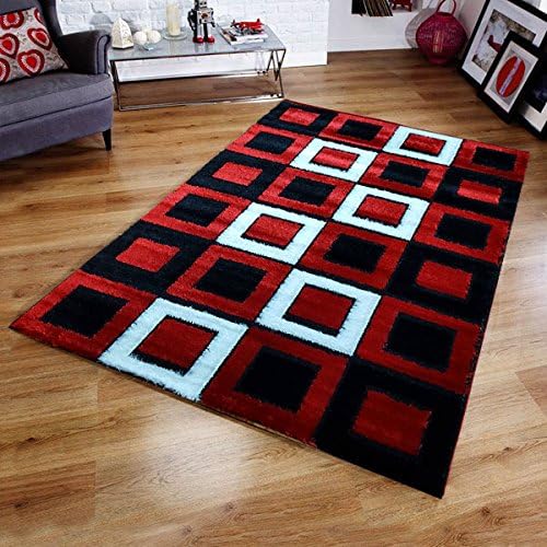 Amazon Com Shag Area Rug Soft Thick 3d Textured Plush Rugs For Living Room Bedroom Office Family Room Dining Room Shaggy Area Rug 8 X 10 Red Square Design Kitchen