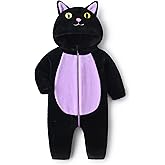 FEIBEL Baby Halloween Costume Funny 3D Cat Outfit Toddler Fuzzy Hooded Zipper Jumpsuit Animal Onesie for Boys Girls