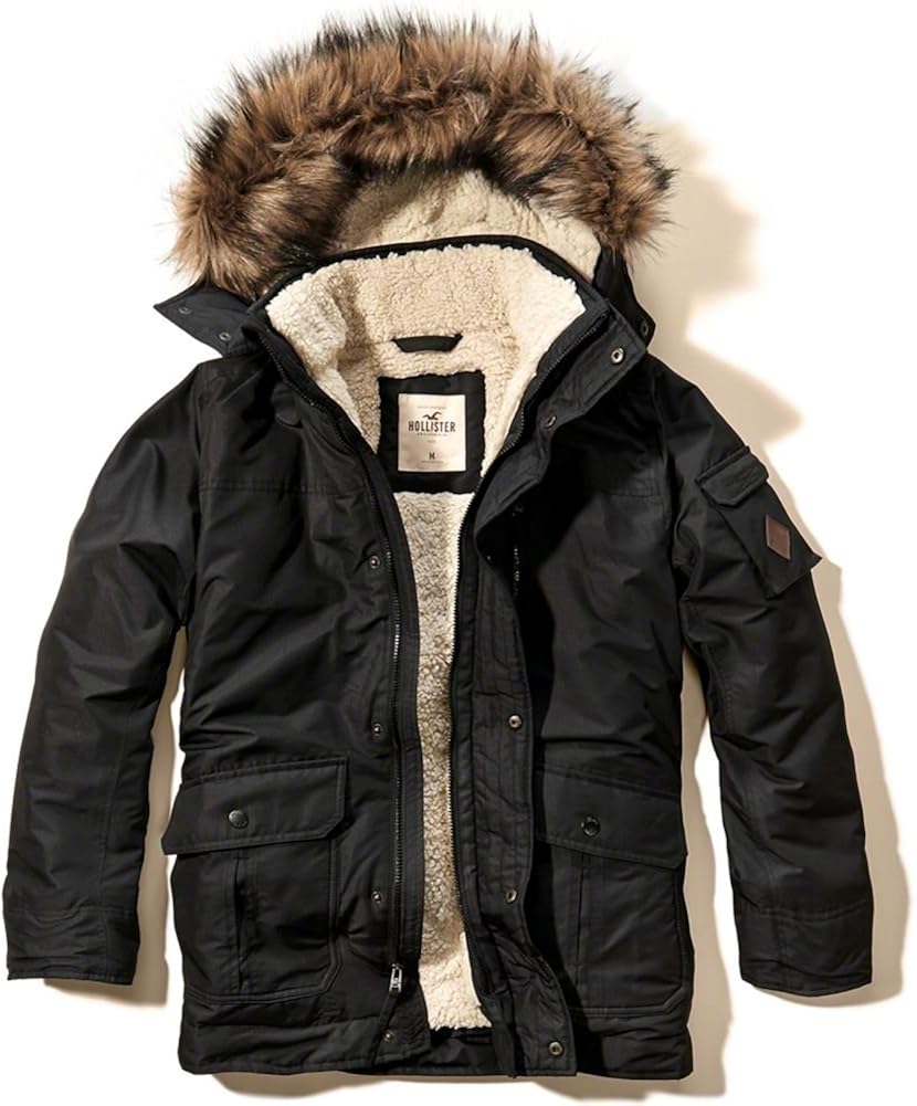 Hollister - Homme - Coastal Trail Parka Veste Jaquette Blouson Longue - Taille Small - Noir (332 