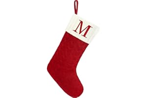 Paulmele Christmas Stockings with Initials,20 Inches Large Knit Embroidered Letter Red White Christmas Stocking,Monogram Christmas Stocking for Famliy Holiday and Xmas Tree Fireplace (Letter M)