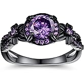 Eternity Ring for Women,18K Black Gold Plated Created Opal/Mystic Topaz/Amethyst Garnet Wedding Engagement Promise Rings Band