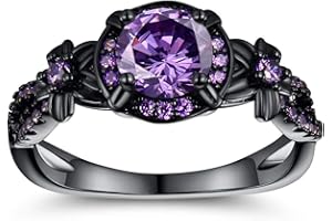 VOLUKA Eternity Ring for Women,18K Black Gold Plated Created Opal/Mystic Topaz/Amethyst Garnet Wedding Engagement Promise Rings Band
