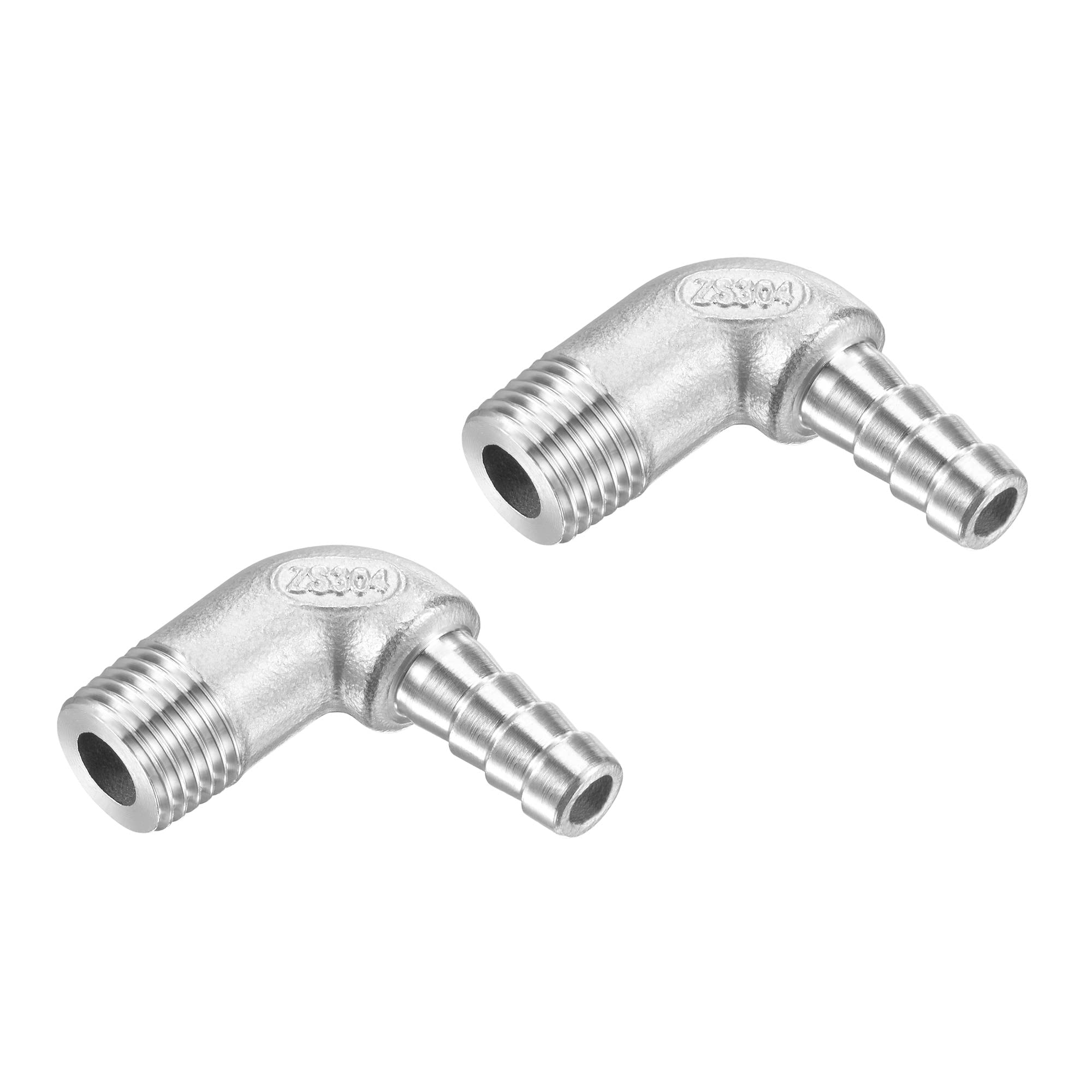 M METERXITY 2 Pack Hose Barb Fittings - 90 Degree Elbow Stainless Steel 8mm Pipe Connector Apply to Water Fuel (G1/4 Male Pipe)
