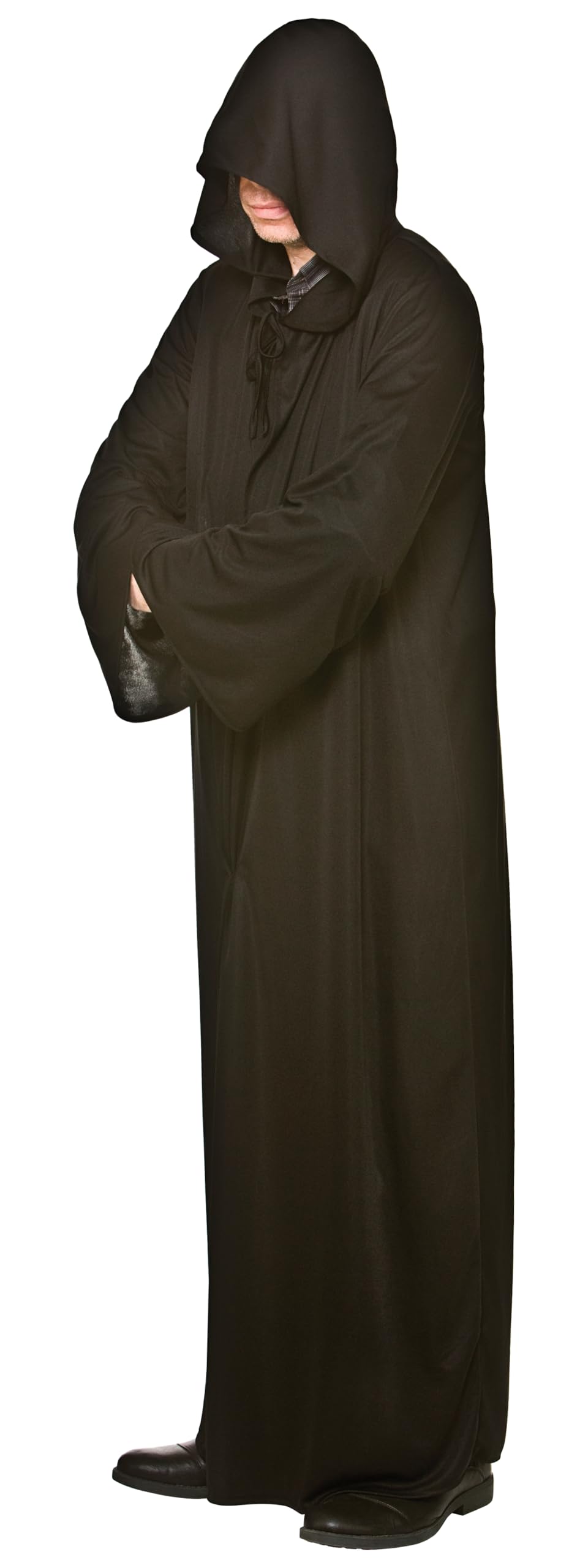 Mens Long Hooded Robe Fancy Dress (Black)(Size: One Size)
