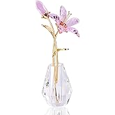 Movdyka Crystal Lily Flower Figurine with Stems, Handmade Collectible Statue for Decoration Mothers Day, Centerpiece, Bridal Shower Gift Pink