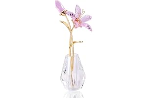 Movdyka Crystal Lily Flower Figurine with Stems, Handmade Collectible Statue for Decoration Mothers Day, Centerpiece, Bridal Shower Gift Pink