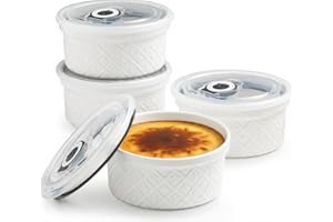 MISSYSSIM 12 oz Ramekin Oven Safe, Creme Brulee Ramekins with Lids, Small White Ceramic Ramekin, Mini Baking Bowls with Cover