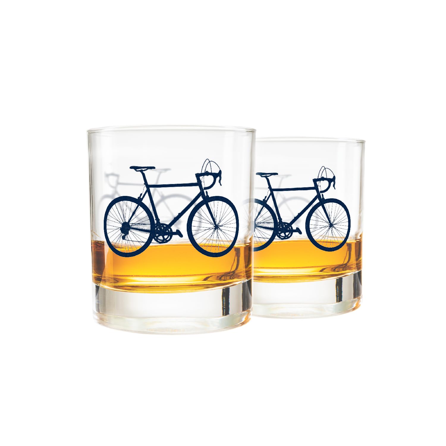 Greenline Goods Bicycle Whiskey Glasses (Set of 2) |10 oz Tumbler Gift Set with Colorful Cyclist Designs | Unique Gifts for Cyclists & Bike Riders [Navy]